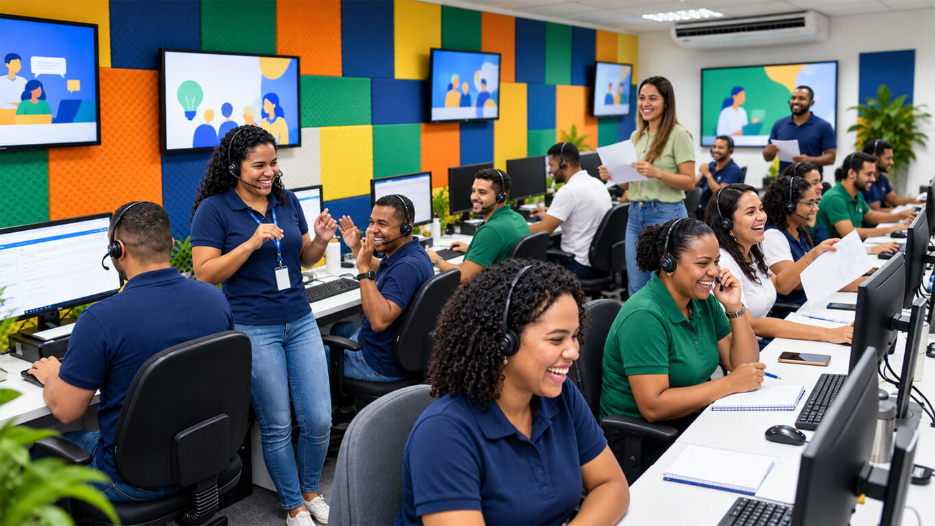 Profissionais em ambiente de atendimento educacional online